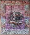 quilt made from printed fabric panel with motifs of coastal scenes from Norway