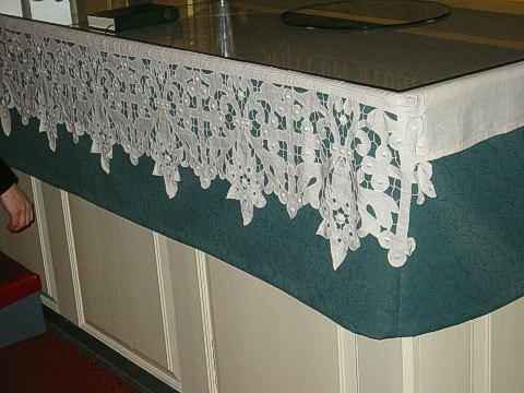 altar with newly restored altar cloth