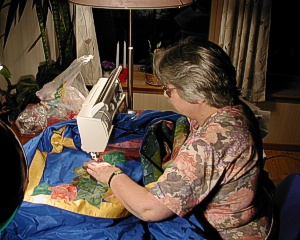sewing on the leaves